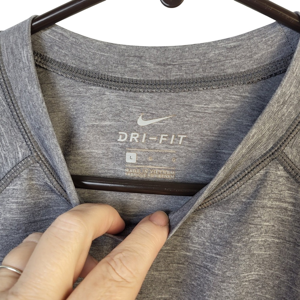 Nike Dri-FIT Mens Large Gray Heathered Short Sleeve Raglan Active Training Shirt - Picture 3 of 4